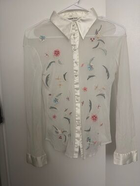 🌟Archive VTG🌟Vivienne Tam Embroidered Floral Mesh White blouse Top Size 2 S